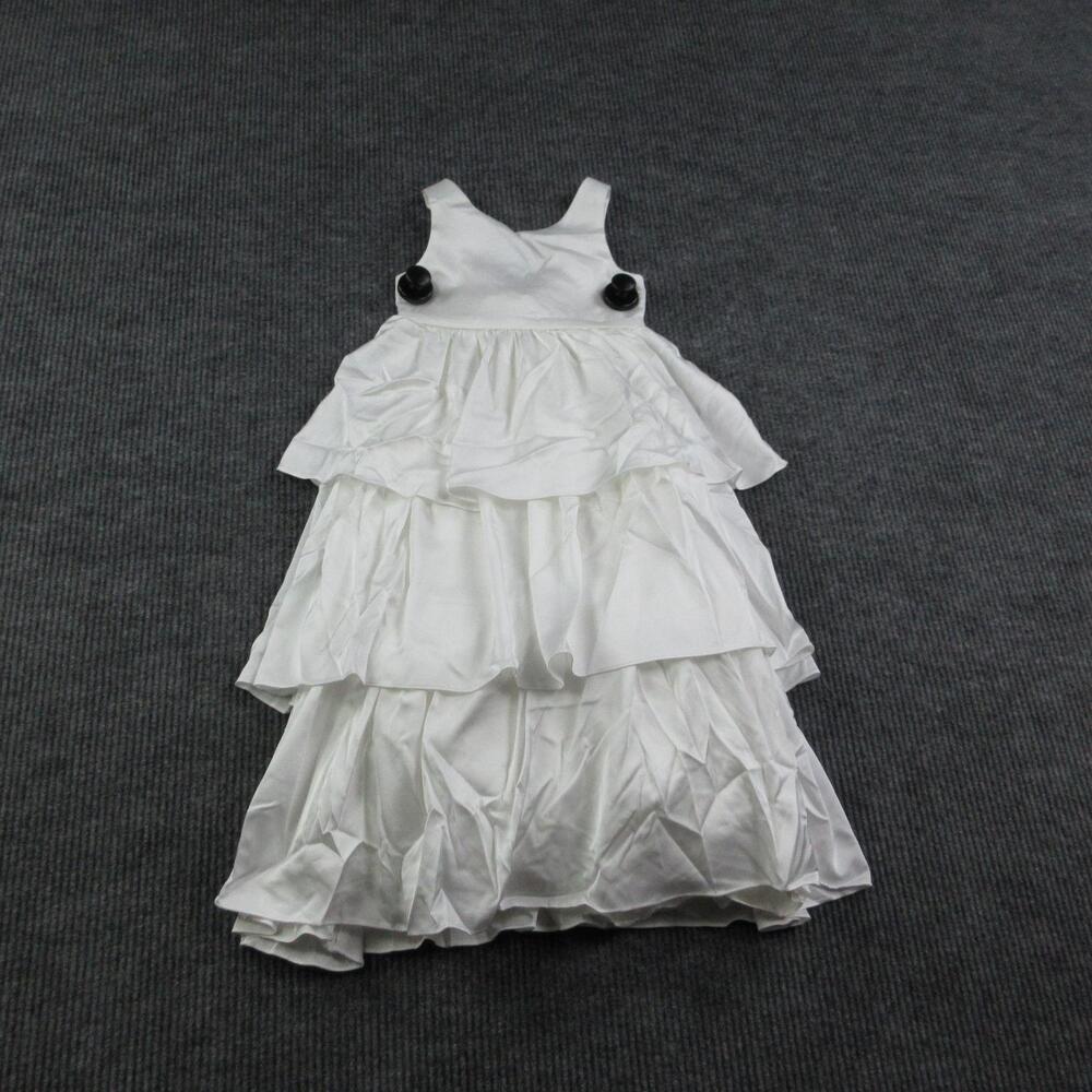 Azazie Dress Womens 6 White Fit & Flare Long Ruffle Tiered Satin Lined NWT